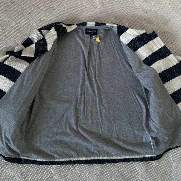 Splendid navy/cream wide strip, textured short blazer! Zip closure Size Medium - Picture 12 of 17